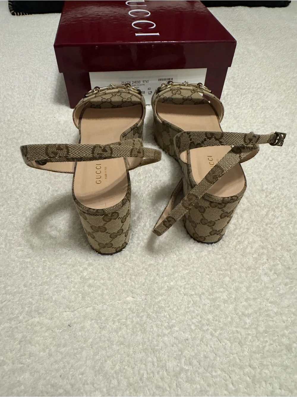 Gucci Beige GG Canvas Platform Slingback Wedges with Gold Horsebit - Picture 4 of 7